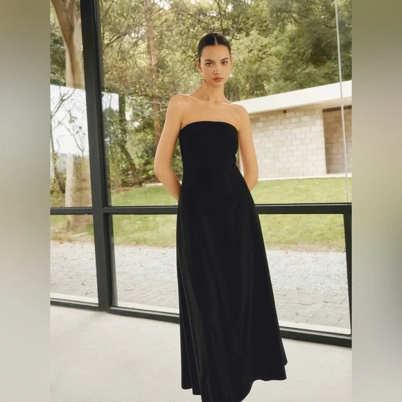 Commense Linen Blends Basic Pockets Tube Long Dress black size XS/2 - Picture 4 of 6